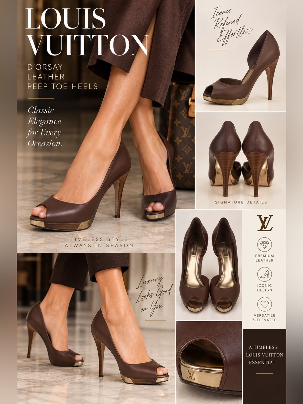 Louis Vuitton D’Orsay Leather Peep Toe Heels Shoes